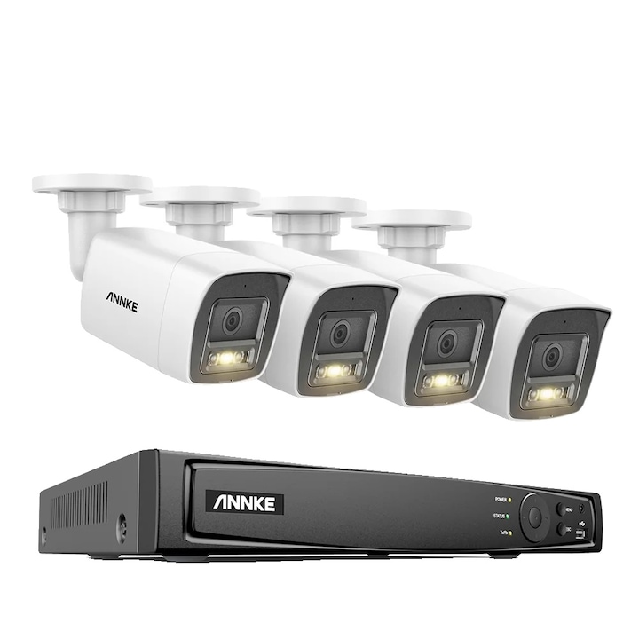Kit Supraveghere 8CH NVR cu 4 Camere 8MP, Detectie Miscare, Acces de la Distanta, 20m Cablu