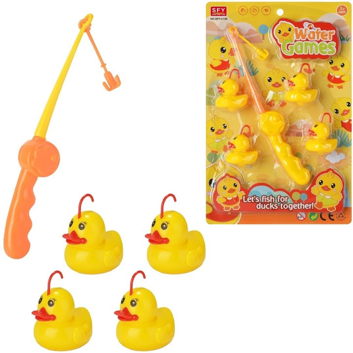 TRIFOX fürdőjáték készlet, horgászbot 4 sárga kacsával, 26x17x3cm