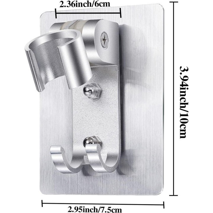 Suport pentru dus, EOGRFW, set 2 buc, ajustabil, adeziv puternic, aluminiu, pentru perete