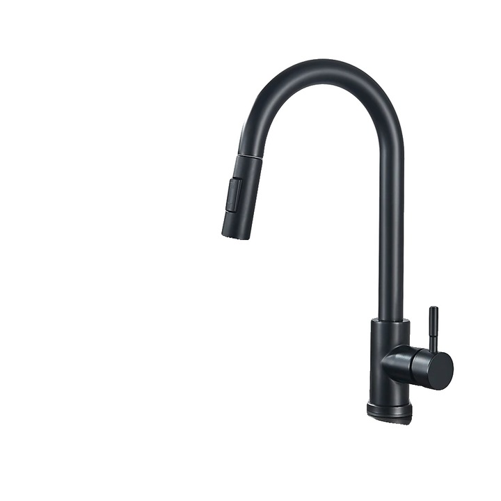 Sanitáris csaptelep, egykaros kivitel, fekete, kihúzható kifolyóval