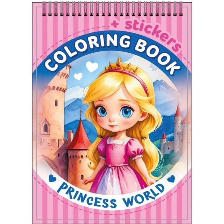 Caiet de colorat FRESH, cu autocolante, 105x148cm, lumea printeselor