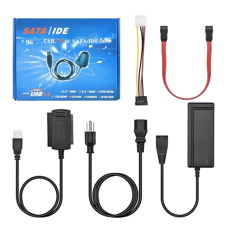 Кабел конвертор Urtop SATA/PATA/IDE Drive към USB 2.0, Rqiurpn, За твърд диск HDD SSD 2,5" 3,5" със захранващ адаптер променлив ток, За всички лаптопи и настолни компютърни системи Mac