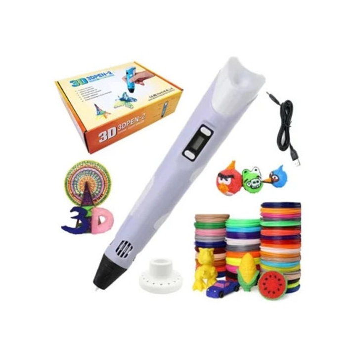 Creion 3D, 12 culori PLA/ABS, 3M, mov