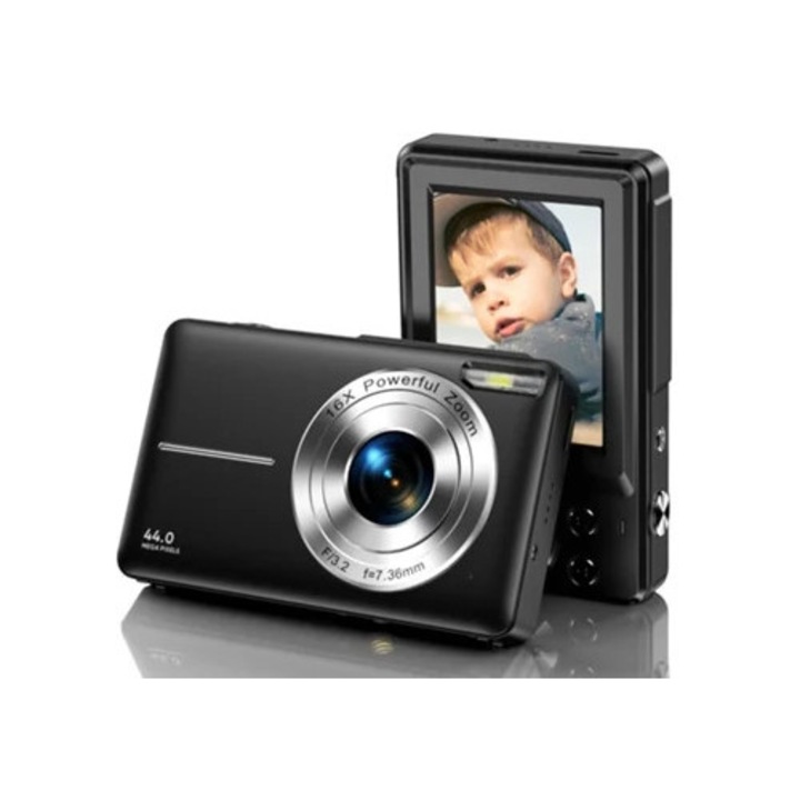 Camera digitala compacta SZSMART DC403, 44MP, 16X zoom, ecran 2.4 inch, neagra