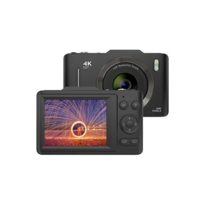 Camera foto compacta SZSMART H16 4K, 48MP, zoom 16x, anti-vibratie, neagra