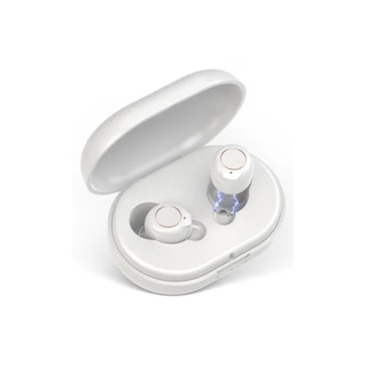 Aparat auditiv inteligent, reincarcabil USB, zgomot redus, alb