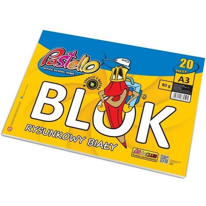 Bloc de desen A3 Alfa Pastello, 80g, 20 foi, alb