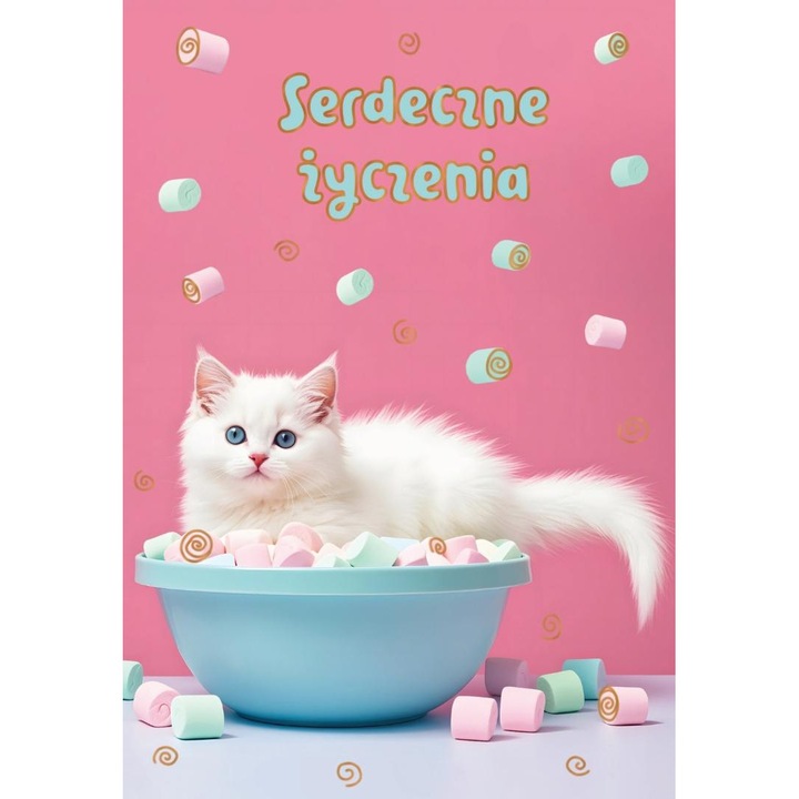 Felicitare TREND, W dniu urodzin kot, cu plic si urari, multicolor