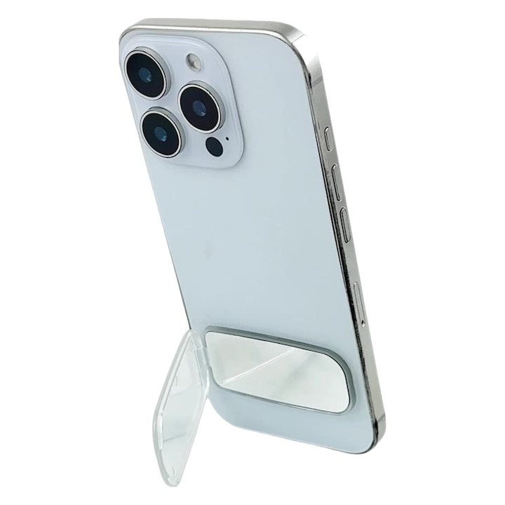 Összecsukható telefontartó tükörrel, átlátszó, 6,5x3 cm