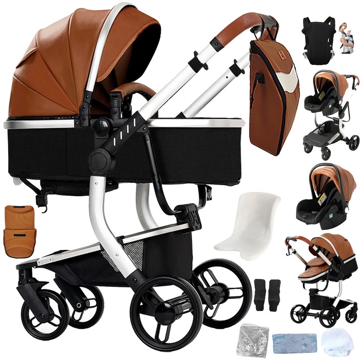 Marsupiu pentru bebelusi, X518-KHAKI, usor, pliabil, cu suport pentru 20 kg, cu cos de depozitare