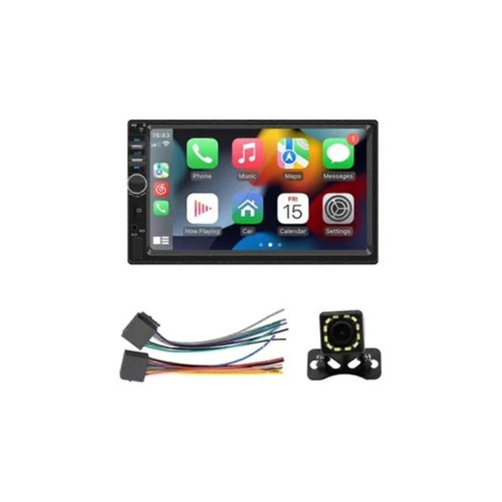 Sistem audio auto Double DIN cu Carplay si Android Auto, radio