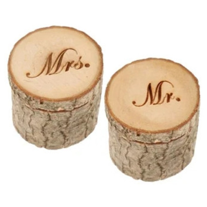 Set cutii bijuterii Mr si Mrs, suport inele, cutii din lemn, decor pentru bijuterii