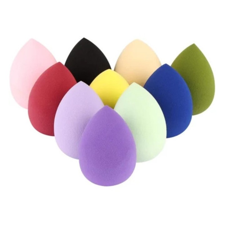 Set 10 bureti de machiaj in forma de ou, culori diferite, aplicatoare si pensule machiaj