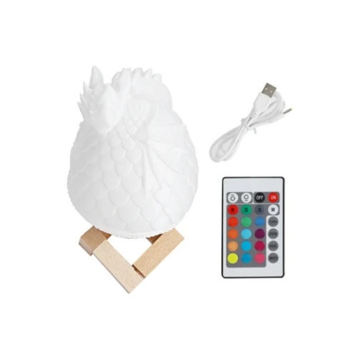 Lampa de veghe 3D LED Dragon Egg, incarcabila USB, cu telecomanda, 20cm