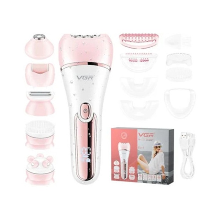 Epilator Vgr 733, 6 in 1, waterproof, roz VGR