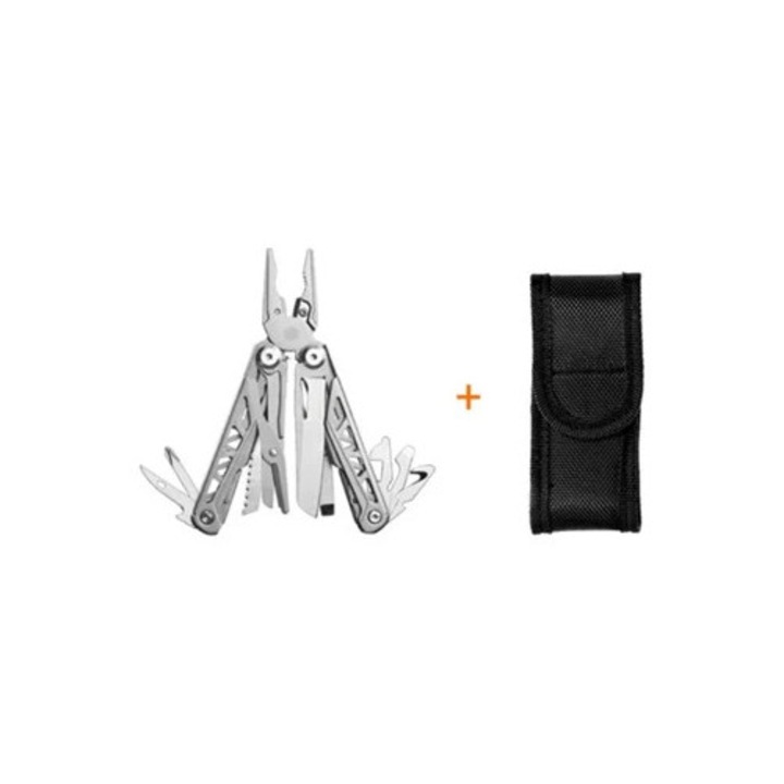 Cleste multifunctional 18-in-1, inox, cutit de buzunar, pentru activitati in aer liber, camping, supravietuire