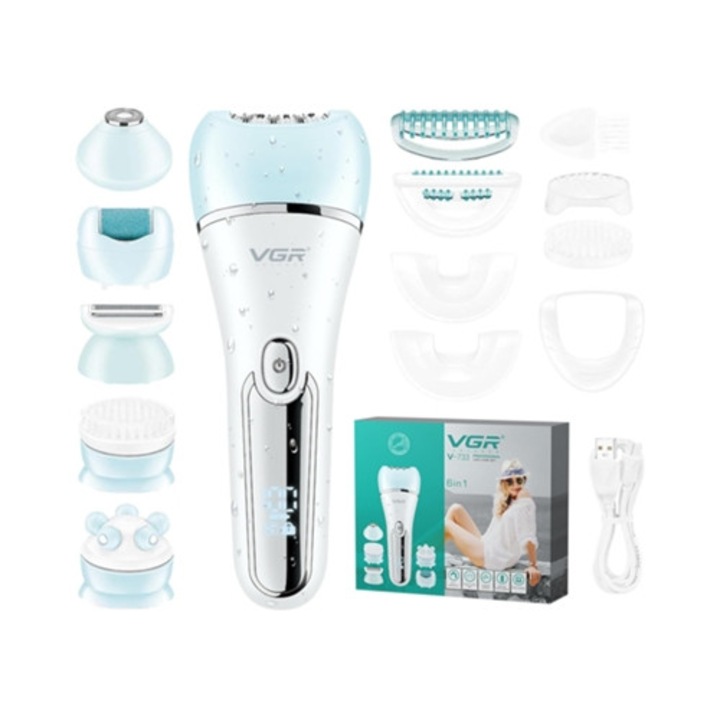 Epilator Vgr 733, 6 in 1, waterproof, albastru