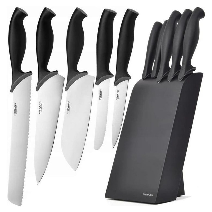 Set 5 cutite, cu suport, Fiskars