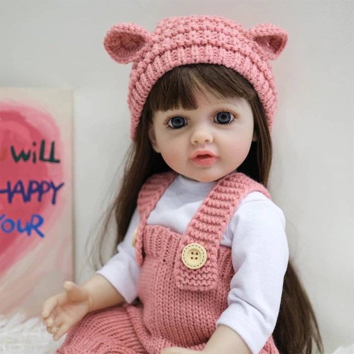 Papusa bebelus, HaploS, 55 cm, material vinil, aspect realist, set complet, rose