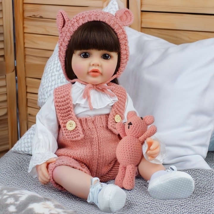 Papusa bebelus, HaploS, 55 cm, material vinil, aspect realist, set complet, rose