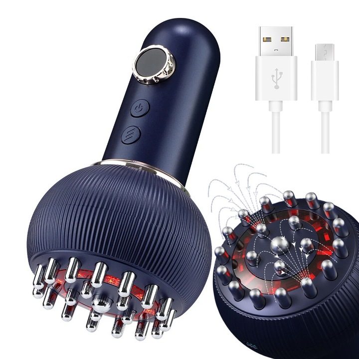 Професионален масажен апарат, Bedee, 9 степени, преносим, презареждаем, функция за таймер, с терапия, за крака, ръце и корем, тяло, стимулира кръвообращението и метаболизма, 16x8,8 см, син