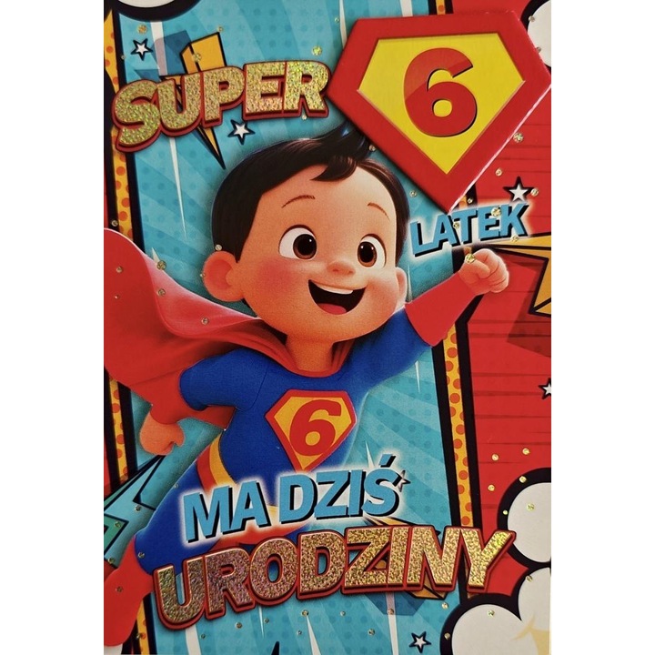 Felicitare YEKU Urodziny 6 baiat - Supererou, cu elemente decorative, dimensiune standard