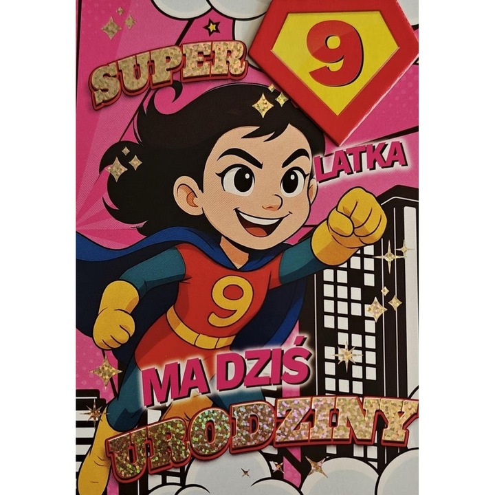 Felicitare Urodziny 9, YEKU, Superbohaterka, multicolor