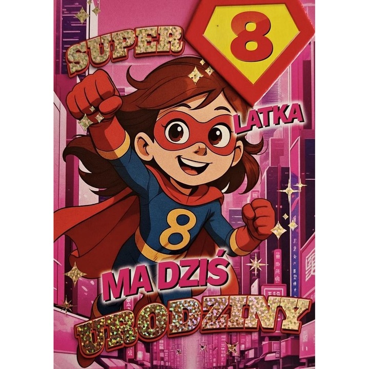 Felicitare YEKU, Urodziny 8, Superbohaterka, multicolor