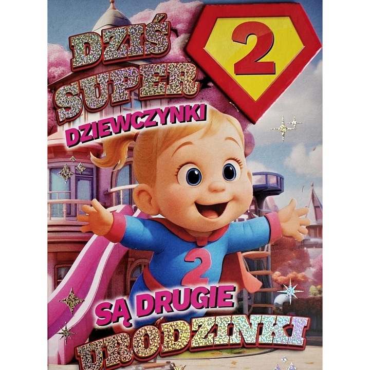 Felicitare YEKU Urodziny 2, Superbohaterka, elemente decorative, dimensiune standard