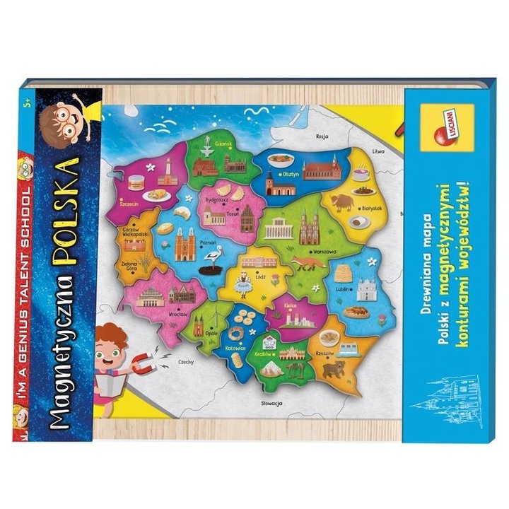 Магнитна карта на Полша, Lisciani, образователна игра, 30x45см