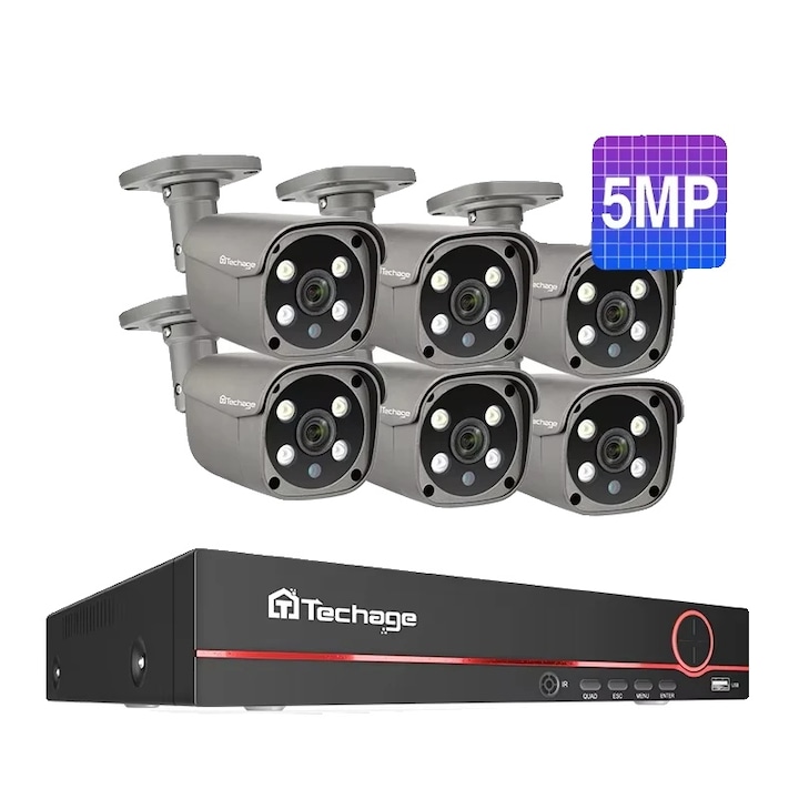 Kit Supraveghere, 8 Canale, 8 Camere 8MP, Detectie AI, 20m Cablu