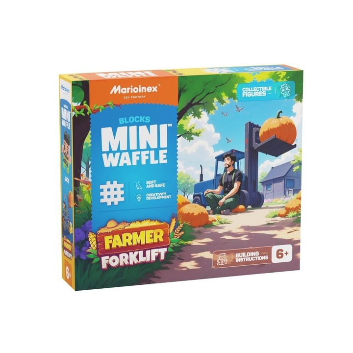Комплект за конструиране Mini Waffle, Marioinex, 50 елемента, с фигурка Джак, многоцветен