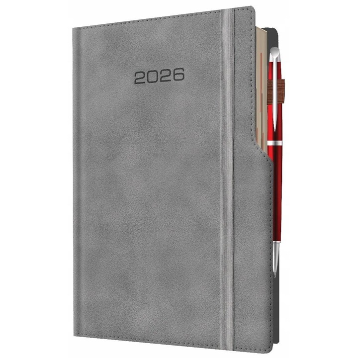 Agenda Evena A5 2026, planificator zilnic, coperta din ecopiele, cu elastic, negru, 21x15cm