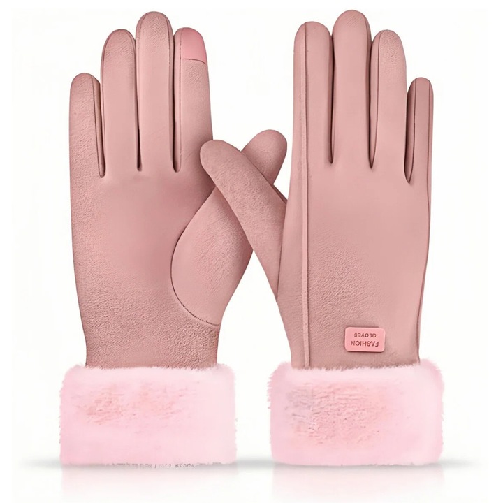 Női kesztyű BOMSTOM, rózsaszín, kellemes tapintású anyag, érintőképernyős ujjkialakítás, egy méret