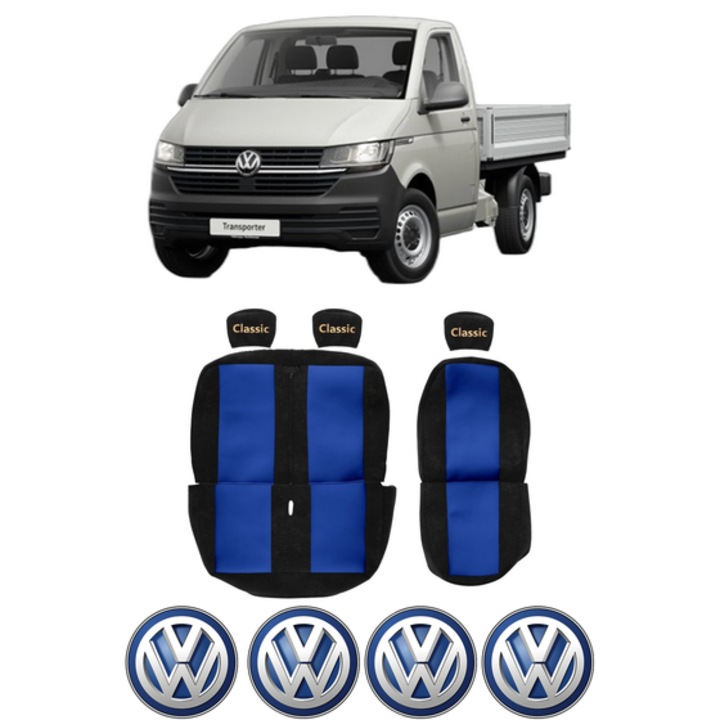 Set Huse Scaune Camion F-CORE TRANSPORTER T5, Culoare Rosu, Model Classic, Include 4 Stickere Auto, 2003-2015