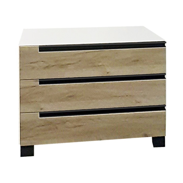 Comoda 3 sertare Santa fe II, pal alb/stejar, 930 x 480 x 730mm