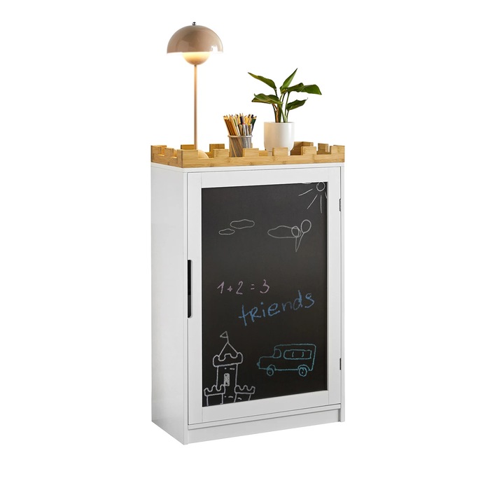 Dulap pentru copii SoBuy KMB43-W, raft cu tabla neagra, biblioteca pentru jucarii, spatiu de depozitare, model alb