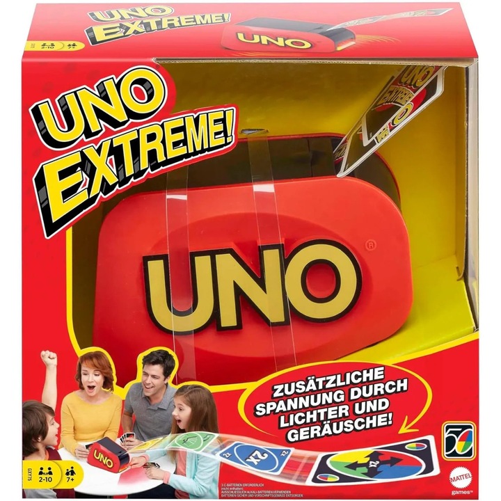 Joc de cărți Mattel UNO Extreme cu lansator de cărți și efecte sonore, multicolor