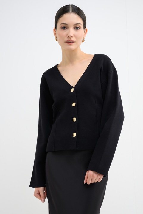 Vila, Cardigan slim fit cu decolteu in V, Negru