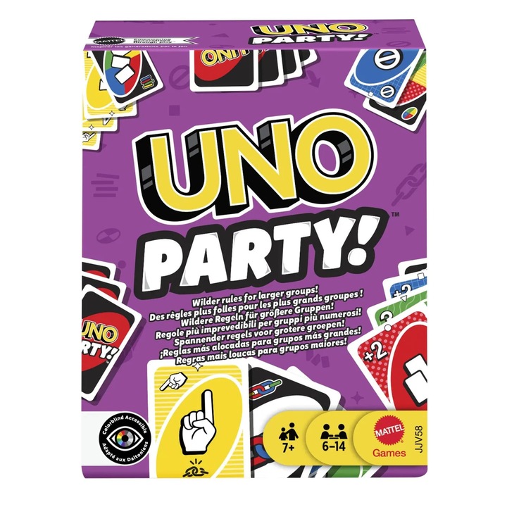 Joc de cărți, Mattel, UNO Party Refresh, pentru 6-14 jucători, provocări amuzante