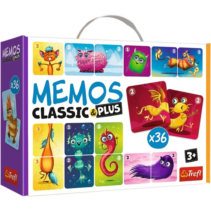 Настолна игра, Trefl, Memos Classic Plus, 36 карти, големи илюстрации, за деца