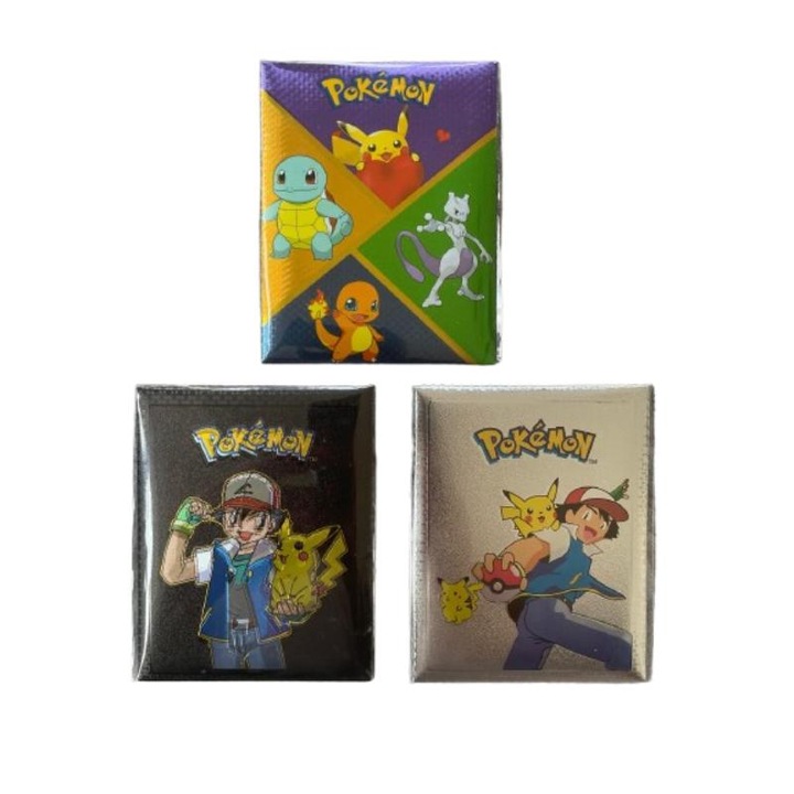 Set 3 plicuri carti tip Pokemon, 30 buc, multicolor, 11x11 cm, 4 ani+