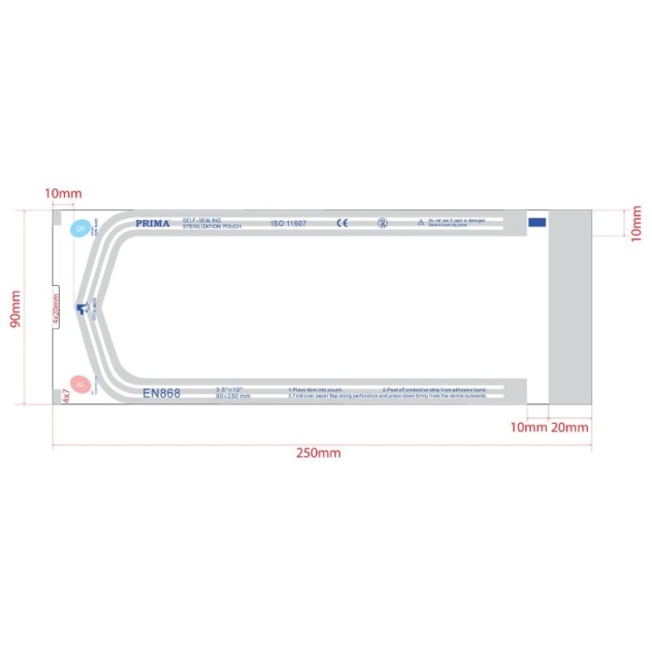 Pungi Sterilizare Autosigilante Autoclav, PRIMA, 90x250mm(70x200mm), 100 bucati