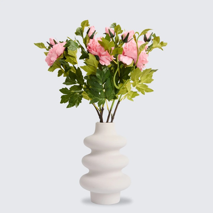 Buchet Bujori Artificiali (Paeonia) - 3 sau 5 Fire, Roz, Alb sau Rosu, Floare 12 cm - Roz, 3 Fire