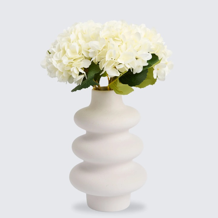 Buchet hortensii artificiale, Artificiale Rolio, 3 fire, 47 cm, alb