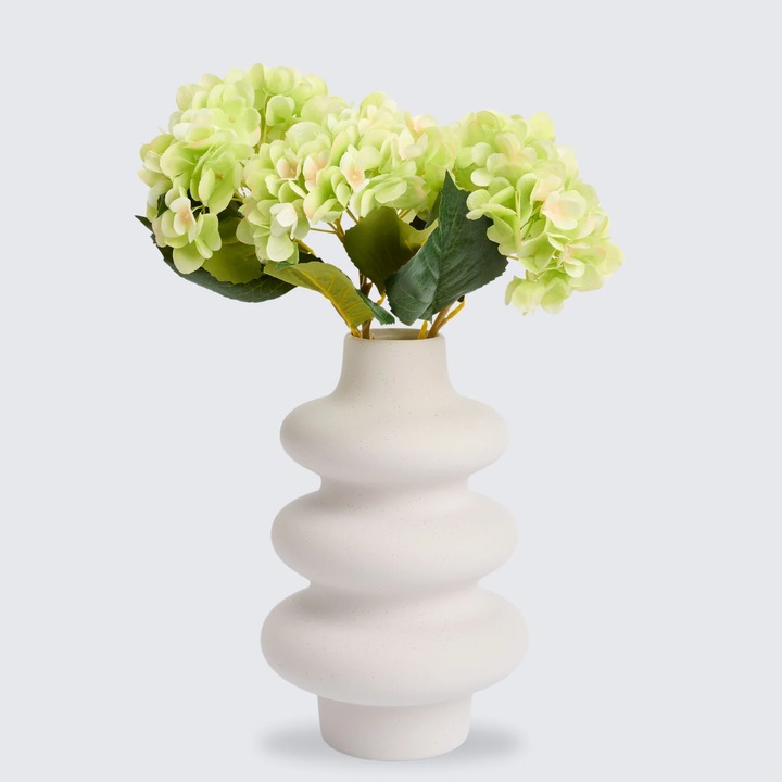 Buchet hortensii artificiale, Artificiale Rolio, set de 3 fire, 18 cm diametru, verde, 47 cm