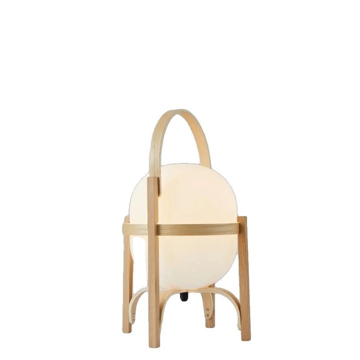 Lampa design Art Deco, LED eficient energetic, 24x41cm, lemn/sticla, priza EU