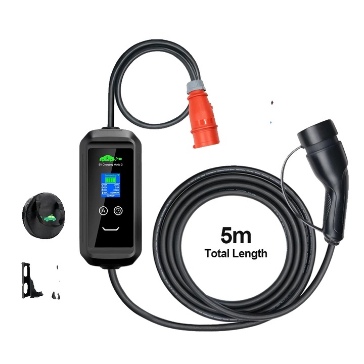 Incarcator EV, 11KW, Tip 2, curent ajustabil, dimensiuni 11x34cm, lungime cablu 5m