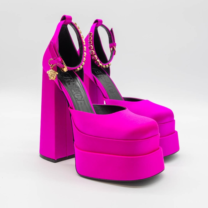 Обувки на платформа Versace Medusa Aevitas, розова коприна фуксия, размер 38