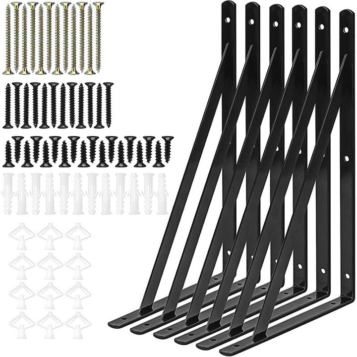 Set 6 suporturi raft metalice EOGRFW 30x20cm negre rezistente